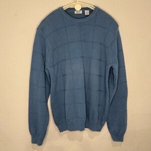 IZOD Cable Knit Sweater Blue Cotton Crew Neck Long Sleeves Men’s Size Large